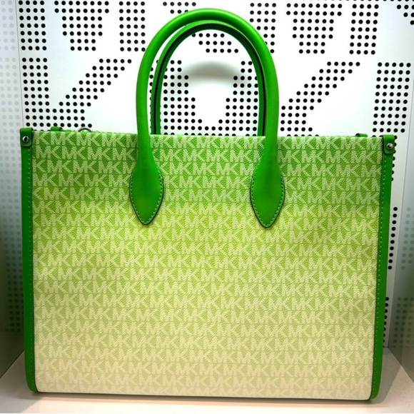 Michael Kors Mirella Medium Ombré Logo Tote Bag Jungle Green - Picture 6 of 9